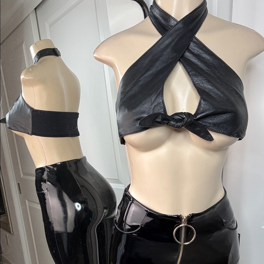 Black Faux Leather Halter Top leather king small